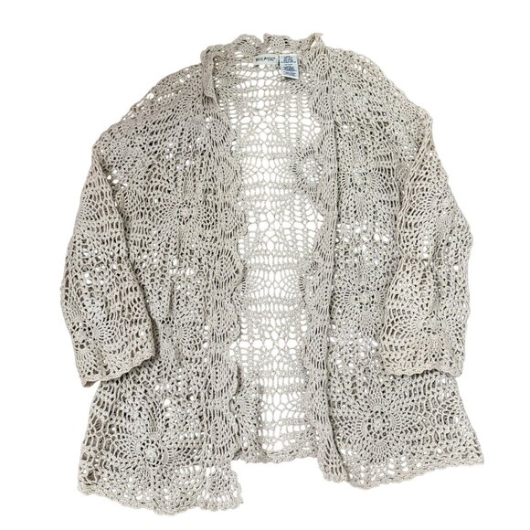 Vintage Y2K White Stag Cream Crochet Long Sleeve Cardigan Sweater Womens Large 1 - Picture 1 of 4